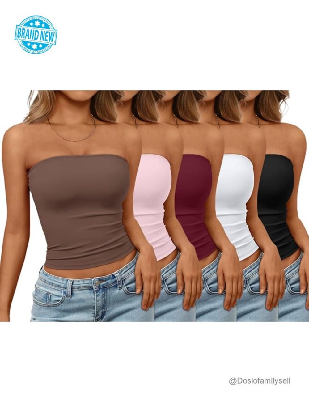 5 Pack Crop Tube Tops Strapless Bandeau Summer Y2K Going Out